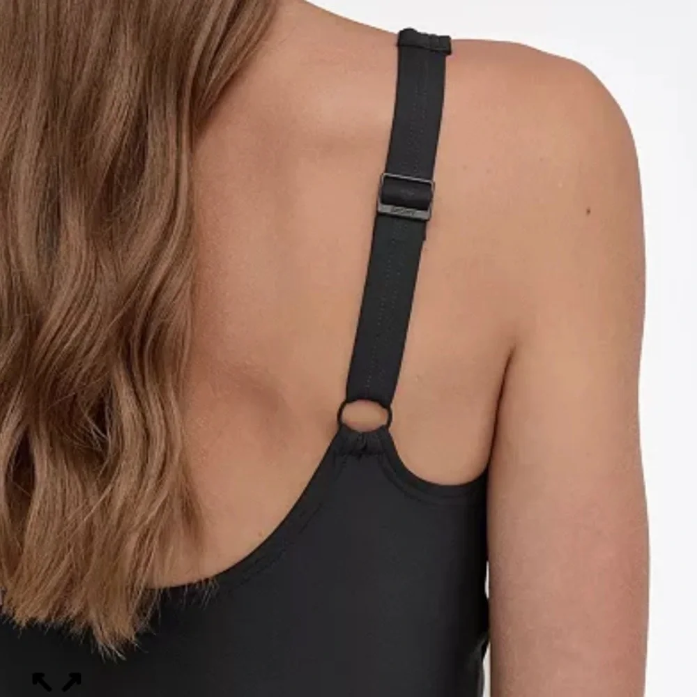 NWT DKNY Black Deep V-Neck Shirred Keyhole Detail One-Piece Swimsuit. - Picture 9 of 12